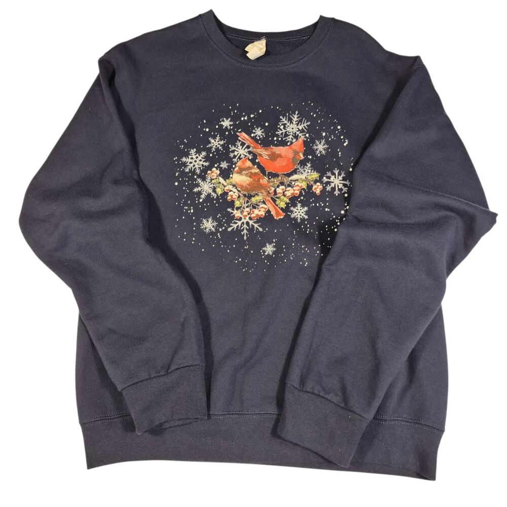 Vintage 90s Crew Neck Winter Graphic Sweatshirt Cardinals Snowflakes M Blue